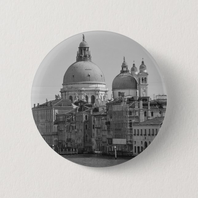 Schwarz-weißer Canal Venedig Italien Reisen Button (Vorderseite)