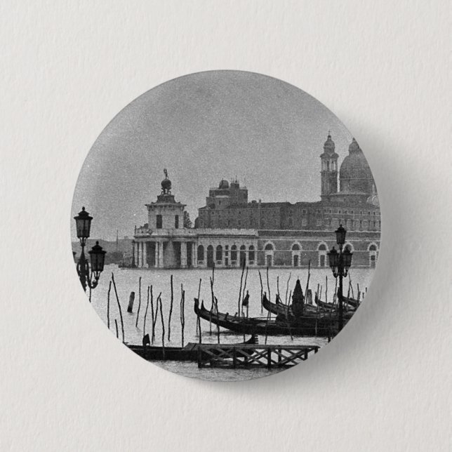 Schwarz-weißer Canal Venedig Italien Reisen Button (Vorderseite)