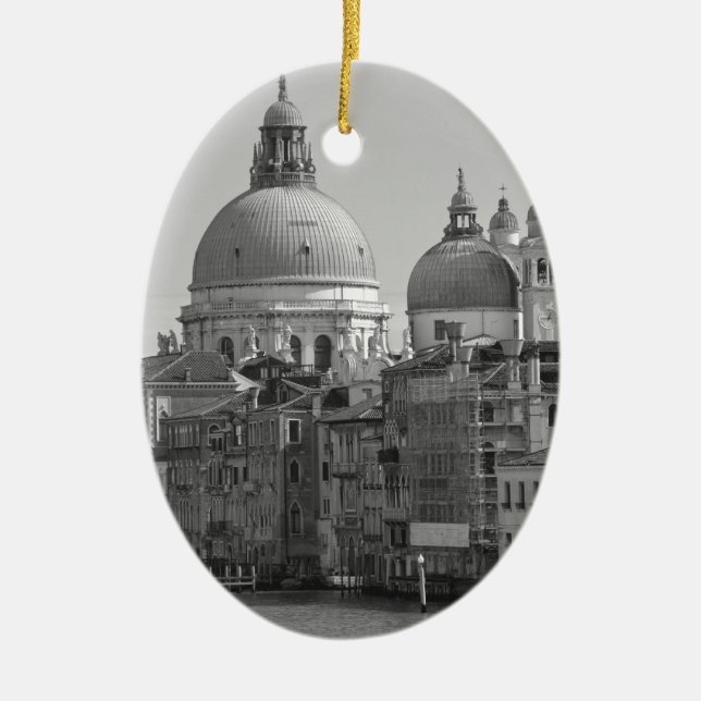 Schwarz-weißer Canal Venedig Italien Reisen Keramikornament (Vorne)