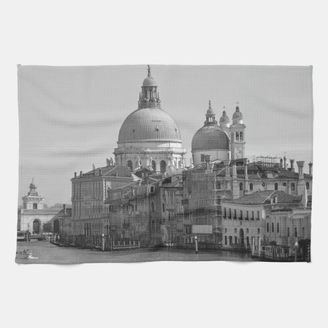 Schwarz-weißer Canal Venedig Italien Reisen Küchentuch (Horizontal)