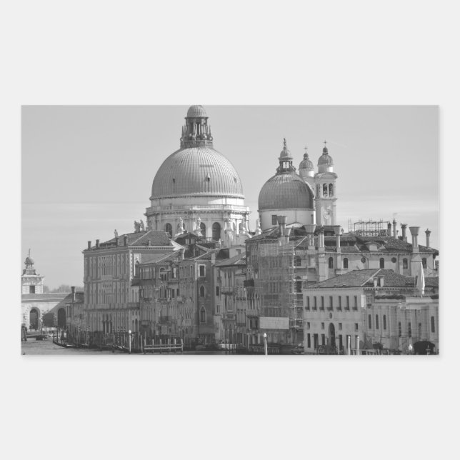 Schwarz-weißer Canal Venedig Italien Reisen Rechteckiger Aufkleber (Vorderseite)