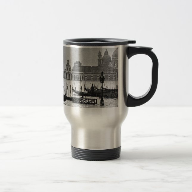 Schwarz-weißer Canal Venedig Italien Reisen Reisebecher (Rechts)