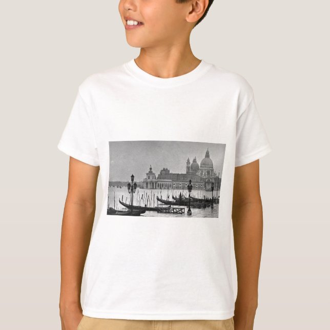 Schwarz-weißer Canal Venedig Italien Reisen T-Shirt (Vorderseite)