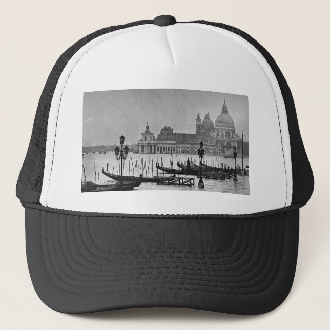 Schwarz-weißer Canal Venedig Italien Reisen Truckerkappe (Vorderseite)