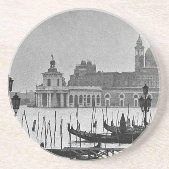 Schwarz-weißer Canal Venedig Italien Reisen Untersetzer (Vorne)