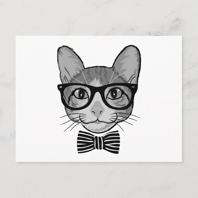 Schwarz-weißer Cat-Hipster mit Bow-Krawatte Postkarte (Vorderseite)