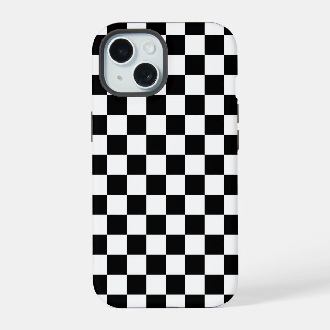 Schwarz-weißer Checked Checked Checked Karo iPhone 15 Hülle (Rückseite)
