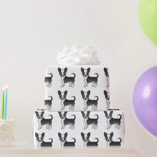 Schwarz-weißer Chihuahua-Hund mit glattem Fell Geschenkpapier