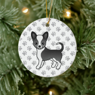 Schwarz-weißer Chihuahua-Hund mit glattem Fell & P Keramik Ornament