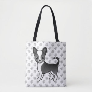 Schwarz-weißer Chihuahua-Hund mit glattem Fell & P Tasche