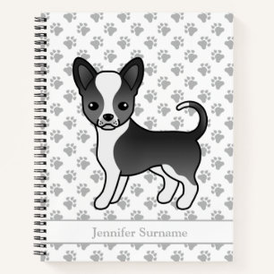 Schwarz-weißer Chihuahua-Hund mit glattem Fell & T Notizbuch