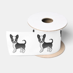 Schwarz-weißer Chihuahua mit glattem Fell Süßer Hu Satinband