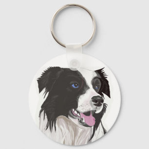 Schwarz-weißer Collie mit blauen Augen Schlüsselanhänger