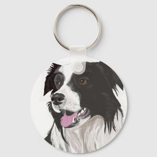 Schwarz-weißer Collie mit braunen Augen Schlüsselanhänger