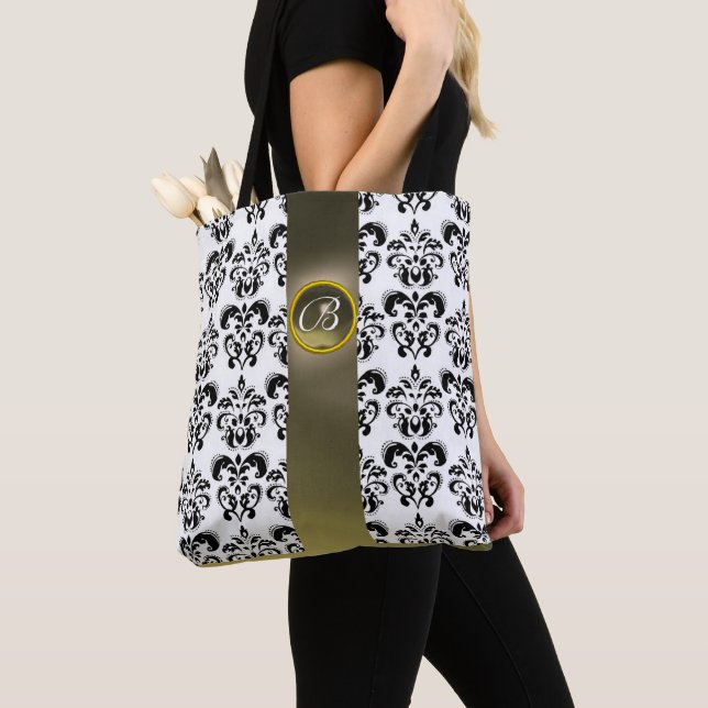 SCHWARZ-WEISSER DAMASK-FLORAL , GRAUVERSTONMONOGRA TASCHE (Von Nahem)