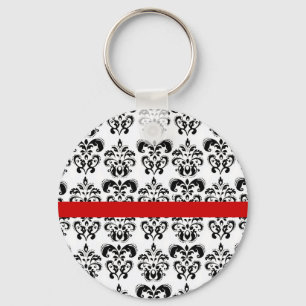 SCHWARZ-WEISSER DAMASK FLORAL RED STRIPE SCHLÜSSELANHÄNGER