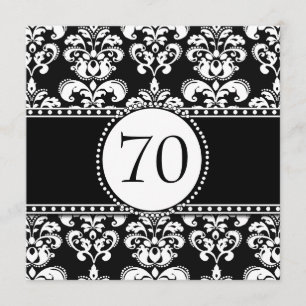 Schwarz-weißer Damast-70. Geburtstags-Einladung Einladung