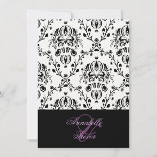 Schwarz/weißer Damast, individuelle Hochzeit Einladung