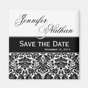 Schwarz-weißer Damast Save the Date, der Magneten Magnet