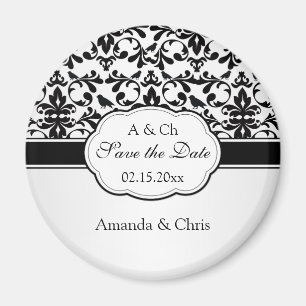 Schwarz-weißer Damast-Wirbel, Vögel Save the Dat Magnet