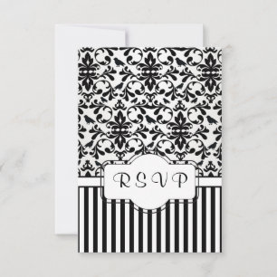 Schwarz-weißer Damast-Wirbel, Vögel, stripes UAWG RSVP Karte