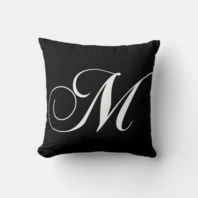 Schwarz-weißer Designer-mit Monogramm Kissen des (Vorderseite)