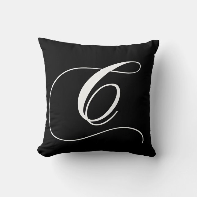 Schwarz-weißer Designer-mit Monogramm Kissen des (Vorderseite)