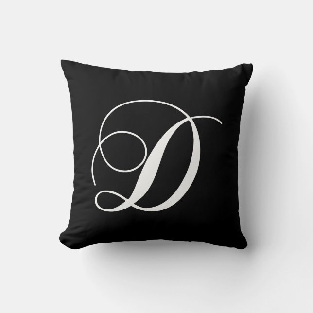 Schwarz-weißer Designer-mit Monogramm Kissen des (Vorderseite)