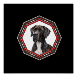 Schwarz-weißer Dogge in einem roten Rahmen Poster