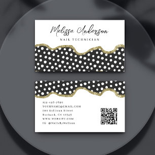 Schwarz-weißer Dotty Gold Glitzer Preppy QR-Code Visitenkarte