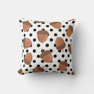Schwarz-weißer Eichel-Botanik-Polka-Punkt-Überzug  Kissen