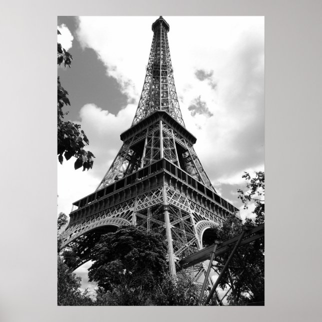Schwarz-weißer Eiffelturm in Paris Poster (Vorne)