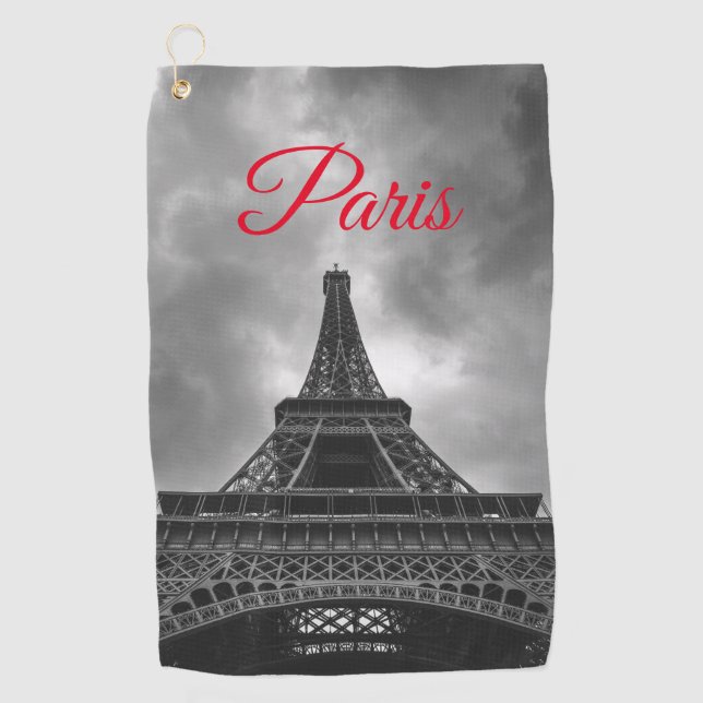 Schwarz-weißer Eiffelturm Paris - Europa Golfhandtuch (Vorderseite)