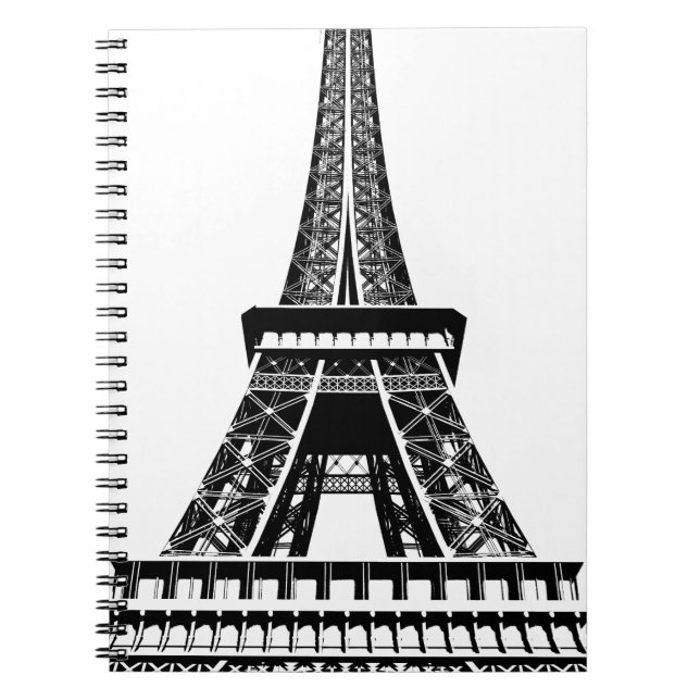Schwarz-weißer Eiffelturm Paris Kunst, Dichtung un Notizblock (Vorderseite)