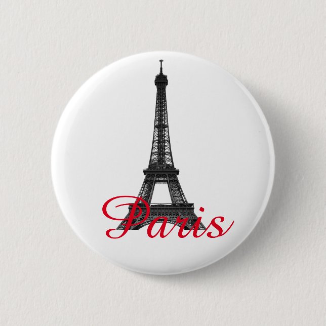 Schwarz-weißer Eiffelturm Paris Liebe Stadtrundgan Button (Vorderseite)