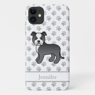 Schwarz-weißer English Staffie Hund & Name Case-Mate iPhone Hülle