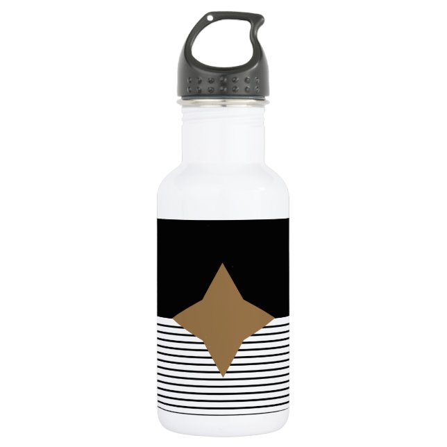 Schwarz-weißer Farbblock & Braun Diamond Edelstahlflasche (Vorderseite)