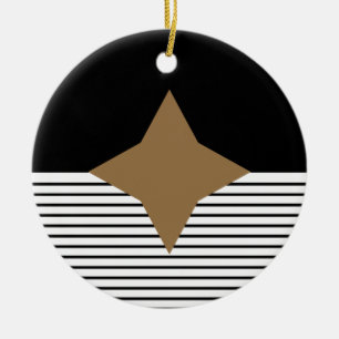 Schwarz-weißer Farbblock & Braun Diamond Keramik Ornament