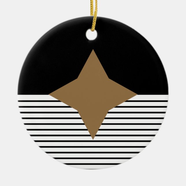 Schwarz-weißer Farbblock & Braun Diamond Keramik Ornament (Vorne)