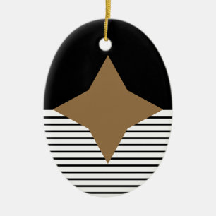 Schwarz-weißer Farbblock & Braun Diamond Keramikornament