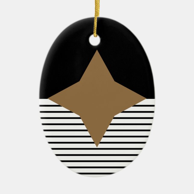 Schwarz-weißer Farbblock & Braun Diamond Keramikornament (Vorne)