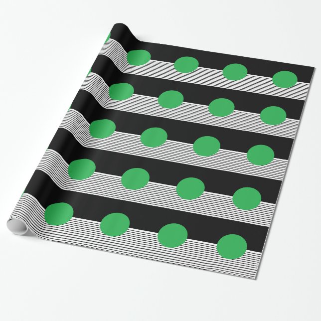 Schwarz-weißer Farbblock und grüner Kreis Geschenkpapier (Ungerollt)