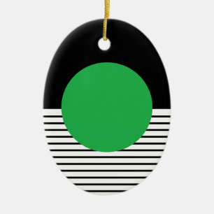 Schwarz-weißer Farbblock und grüner Kreis Keramik Ornament