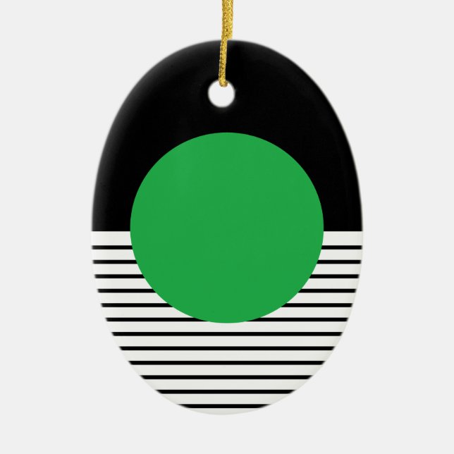 Schwarz-weißer Farbblock und grüner Kreis Keramik Ornament (Vorne)