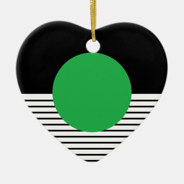 Schwarz-weißer Farbblock und grüner Kreis Keramik Ornament (Vorne)