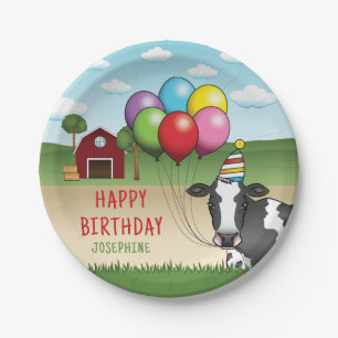 Schwarz-weißer festlicher Kuh Barnyard Kid's Gebur Pappteller