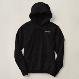 Schwarz-weißer Fischereikapitan Bestickter Hoodie