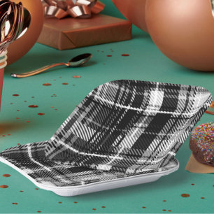 Schwarz-weißer Flannel Kariert Tartan Pappteller
