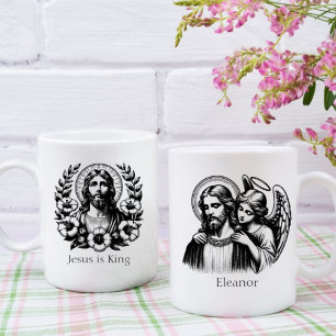 Schwarz-weißer Florer Jesus Christ Guardian Angel Kaffeetasse