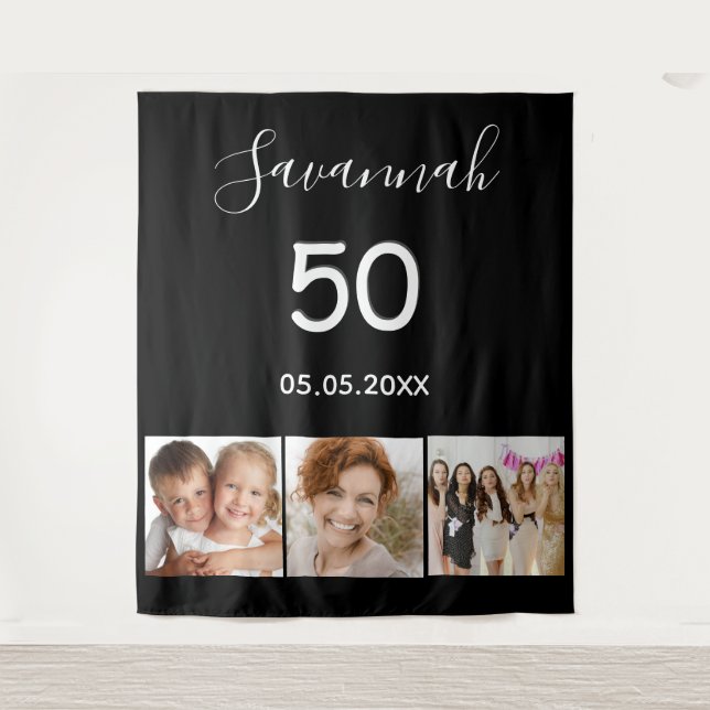 Schwarz-weißer Foto-Skriptname Geburtstag Wandteppich (Vorderseite)